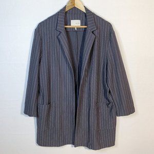 Oak + Fort Gray Pinstripe Oversized Stretch Jersey Open Jacket Blazer